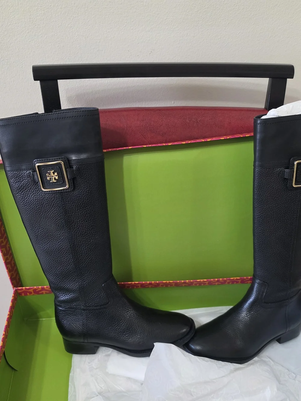 Tory Burch Black Tall Leather Riding Boots